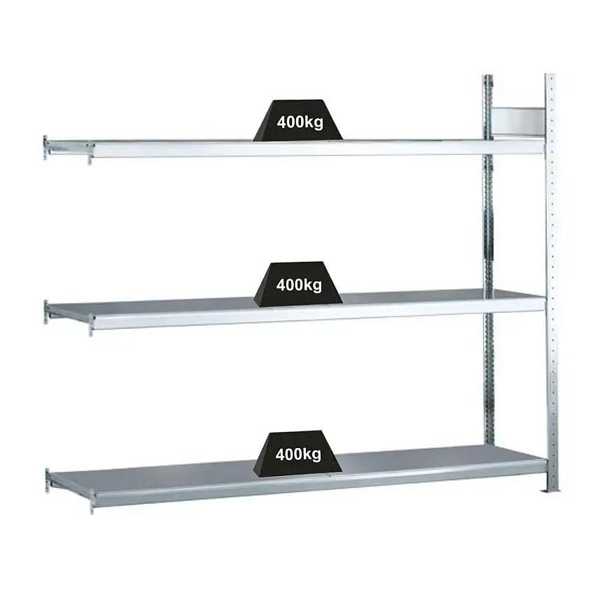 Schulte Weitspannregal mit Stahlböden WS 2000 | Anbauregal | HxBxT 200x150x80cm | 3 Ebenen | Fachlast 400kg | Verzinkt