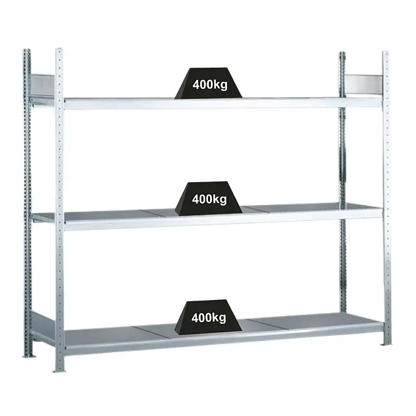 Schulte Weitspannregal mit Stahlböden WS 2000 | Grundregal | HxBxT 200x250x40cm | 3 Ebenen | Fachlast 400kg | Verzinkt