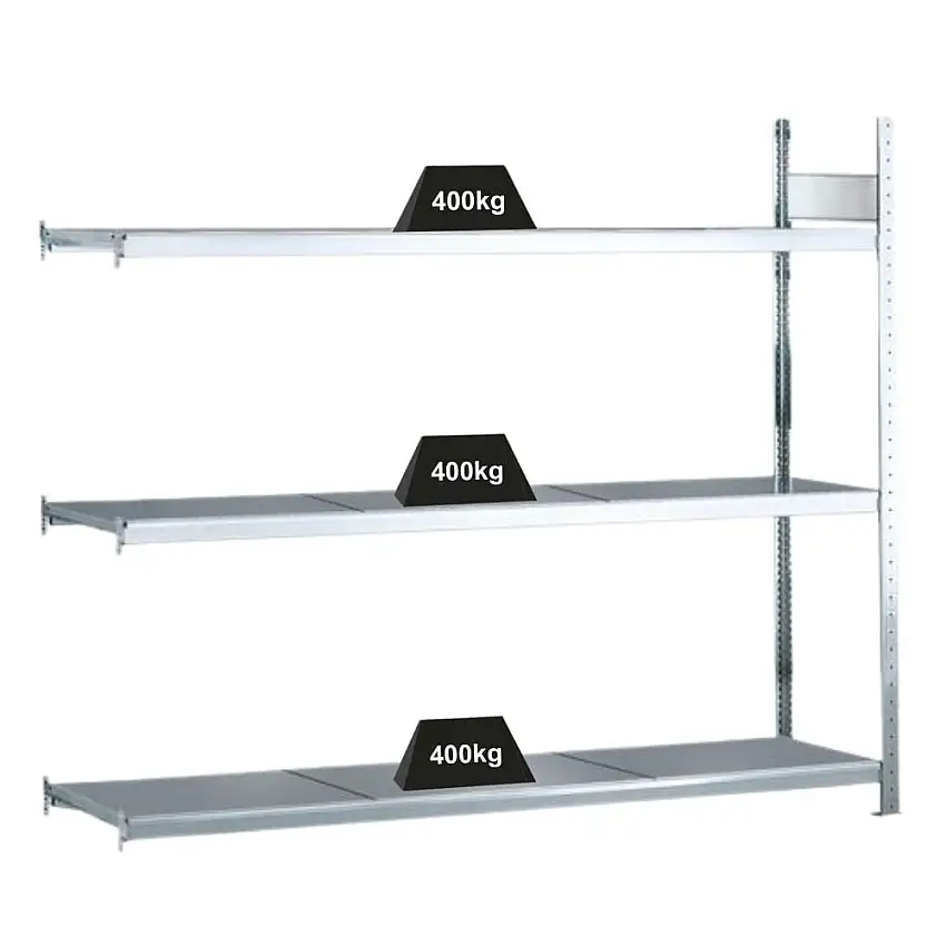 Schulte Weitspannregal mit Stahlböden WS 2000 | Anbauregal | HxBxT 200x225x80cm | 3 Ebenen | Fachlast 400kg | Verzinkt