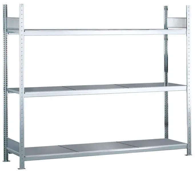 Grundregal, Weitspannregal WS 2000 mit Stahlböden, 2000 x 2500 x 600 mm (HxBxT), verzinkt, 3 Ebenen, Fachlast 400 kg, Feldlast 1.200 kg