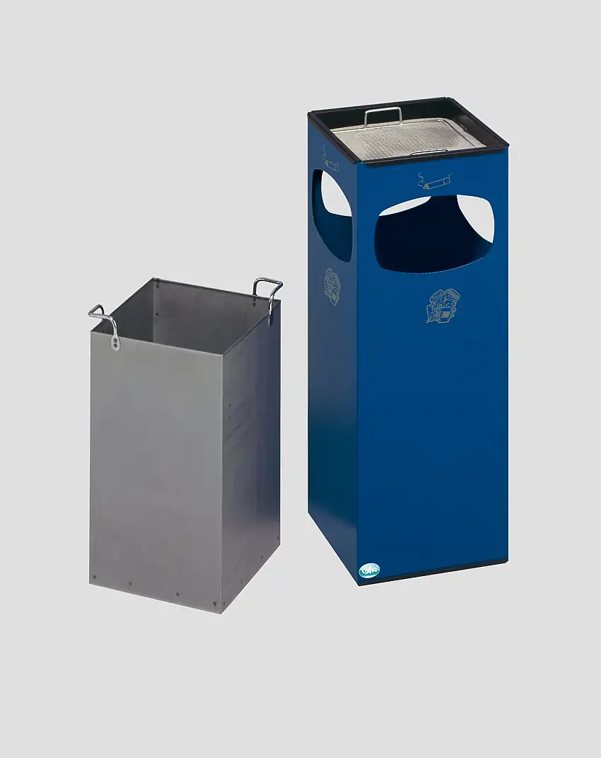 Robuster Kombiascher mit 4-Fach-Einwurf | HxBxT 66x25x25cm | Verzinkter Stahl | Blau