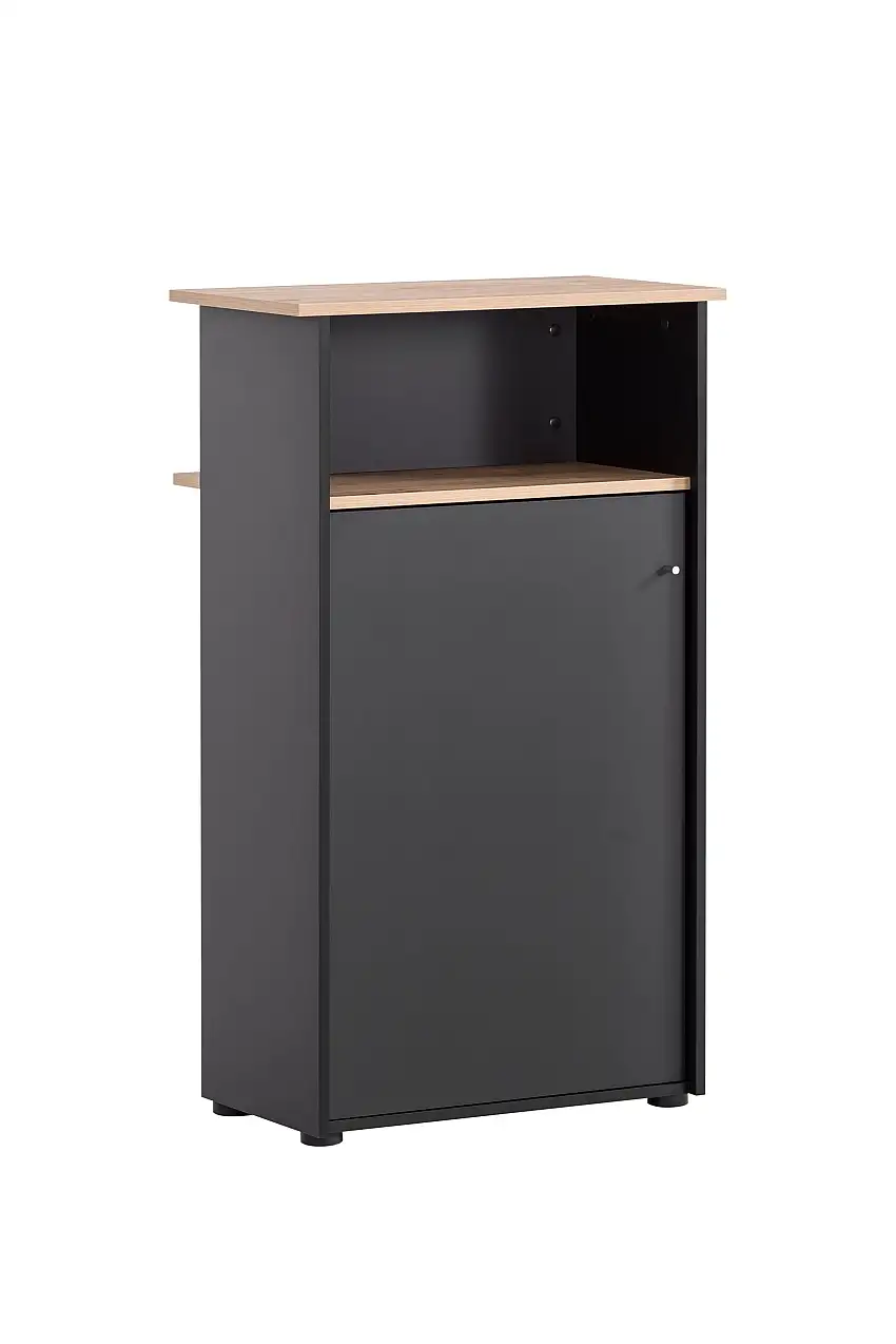 Möbelpartner Empfangstheke Coyote | HxBxT 111x66x44cm | 3 Fächern & 1 Flügeltür | Eiche/Schwarz