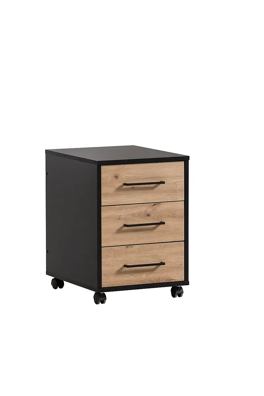 Möbelpartner Rollcontainer Raven | HxBxT 57x40x50cm | 3 Schubladen | Eiche/Schwarz