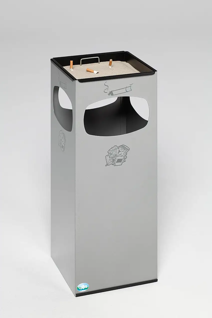 Robuster Kombiascher mit 4-Fach-Einwurf | HxBxT 66x25x25cm | Verzinkter Stahl | Silber