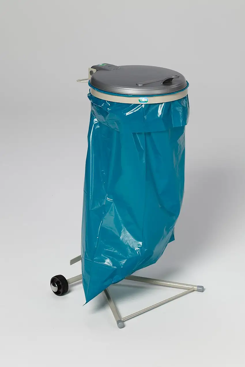 Robuster Abfallsammler für Wertstoffsortierung 1-Fach | Fahrbar, mit Rollen | 120 Liter, HxBxT 92x50x44cm | Stahl | Grau-Silber