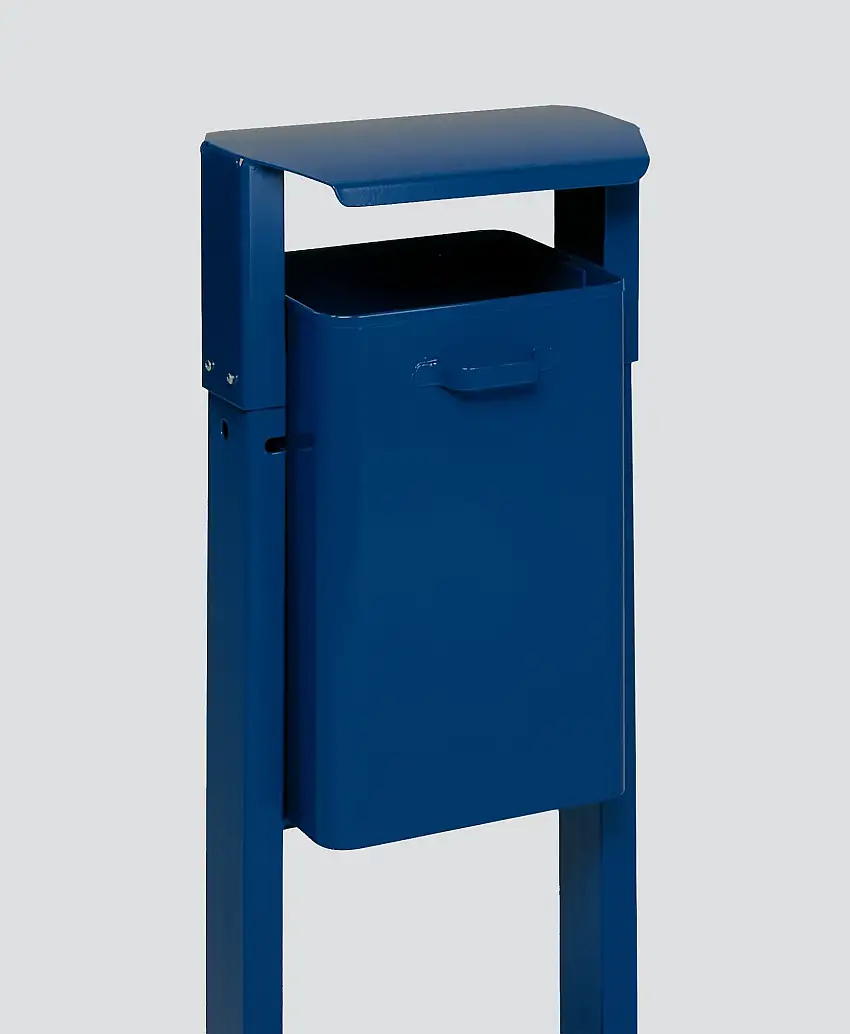 Klassischer eckiger Abfallsammler für Außenbereich | mit Dach | zum Einbetonieren | HxBxT 113x42x31,5cm | Blau