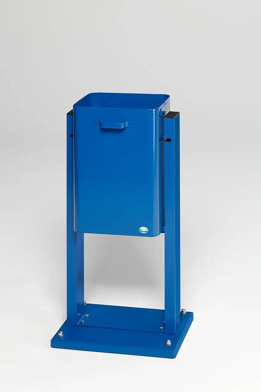 Klassischer eckiger Abfallsammler für Außenbereich | mit Bodenplatte | HxBxT 89x43x31,5cm | Blau