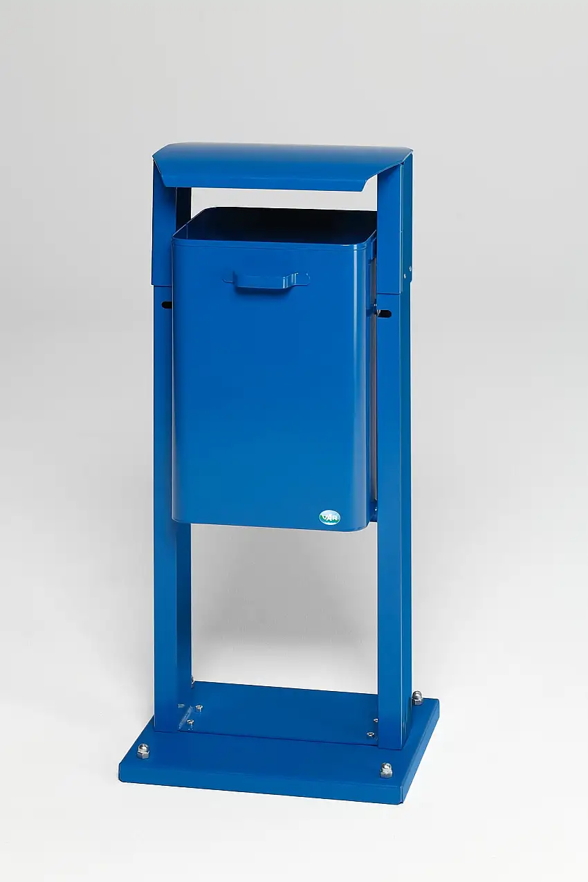 Klassischer eckiger Abfallsammler für Außenbereich | mit Dach | mit Bodenplatte | HxBxT 103x43x31,5cm | Blau