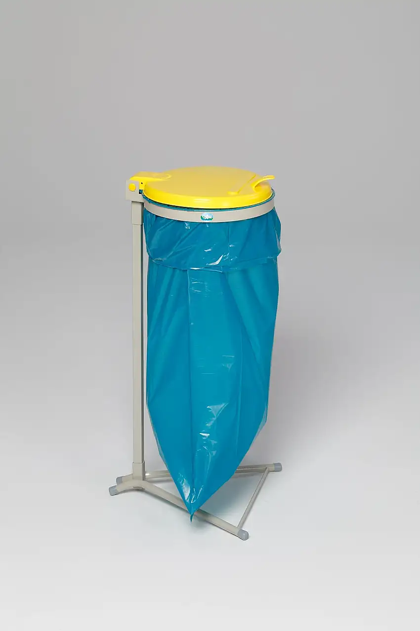 Robuster Abfallsammler für Wertstoffsortierung 1-Fach | Stationär | 120 Liter, HxBxT 92x50x53cm | Stahl | Grau-Gelb