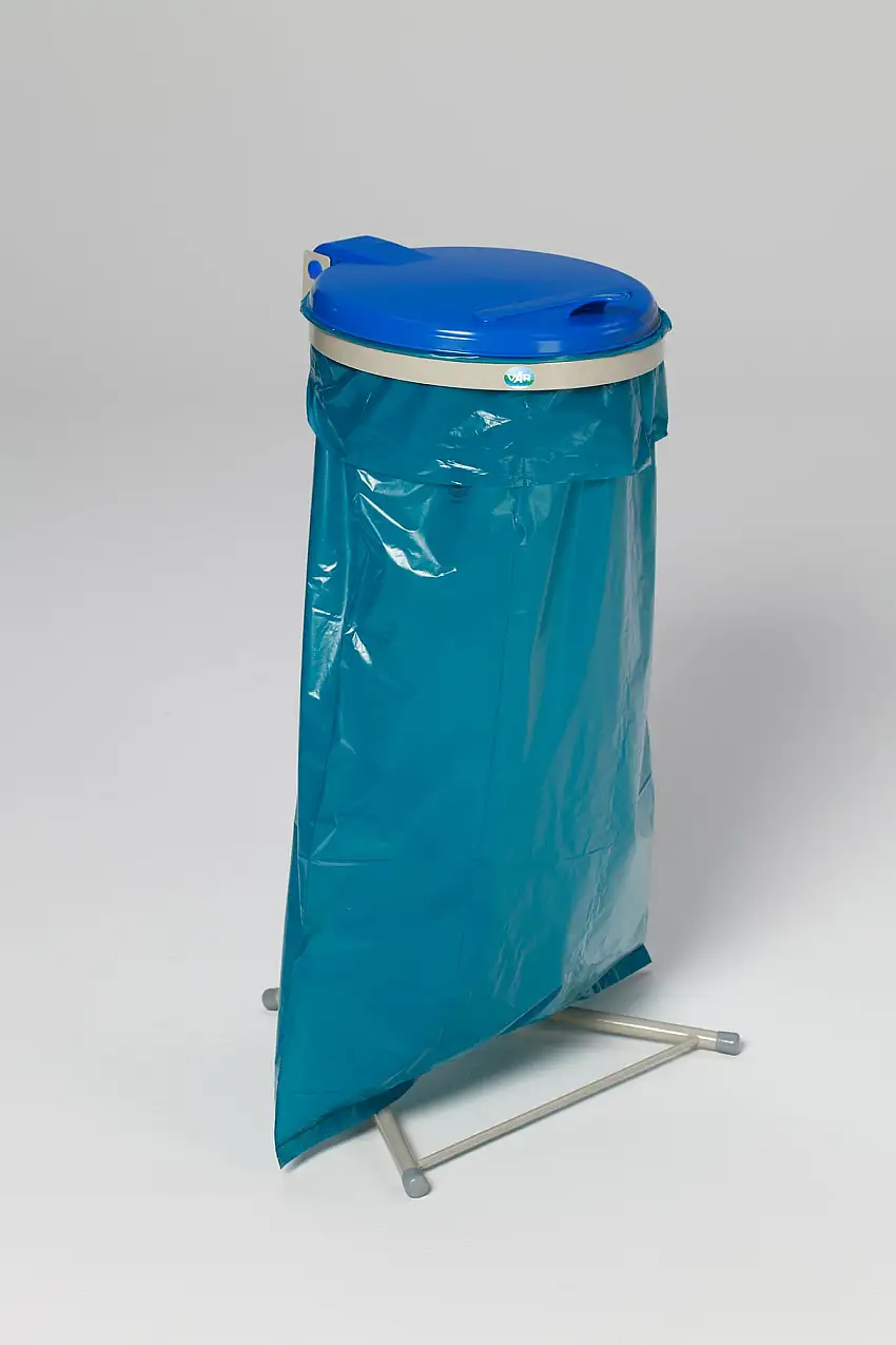Robuster Abfallsammler für Wertstoffsortierung 1-Fach | Stationär | 120 Liter, HxBxT 92x50x53cm | Stahl | Grau-Blau