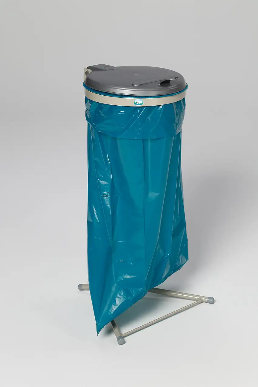 Robuster Abfallsammler für Wertstoffsortierung 1-Fach | Stationär | 120 Liter, HxBxT 92x50x53cm | Stahl | Grau-Silber