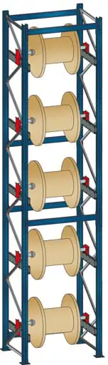 Schulte Kabeltrommel-Regal | BlockRoll System, gebremst | Grundregal | HxBxT 550x87x104,5cm | 5 Kabeltrommelachsen | Achsdurchmesser 34mm | Traglast 1000kg