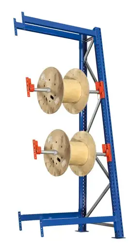 Schulte Kabeltrommel-Regal | SchrägRoll System | Anbauregal | HxBxT 200x87x90cm | 2 Kabeltrommelachsen | Achsdurchmesser 42,4mm | Traglast 500kg