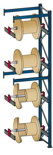 Schulte Kabeltrommel-Regal | BlockRoll System, gebremst | Anbauregal | HxBxT 410x137x104,5cm | 4 Kabeltrommelachsen | Achsdurchmesser 60mm | Traglast 1000kg