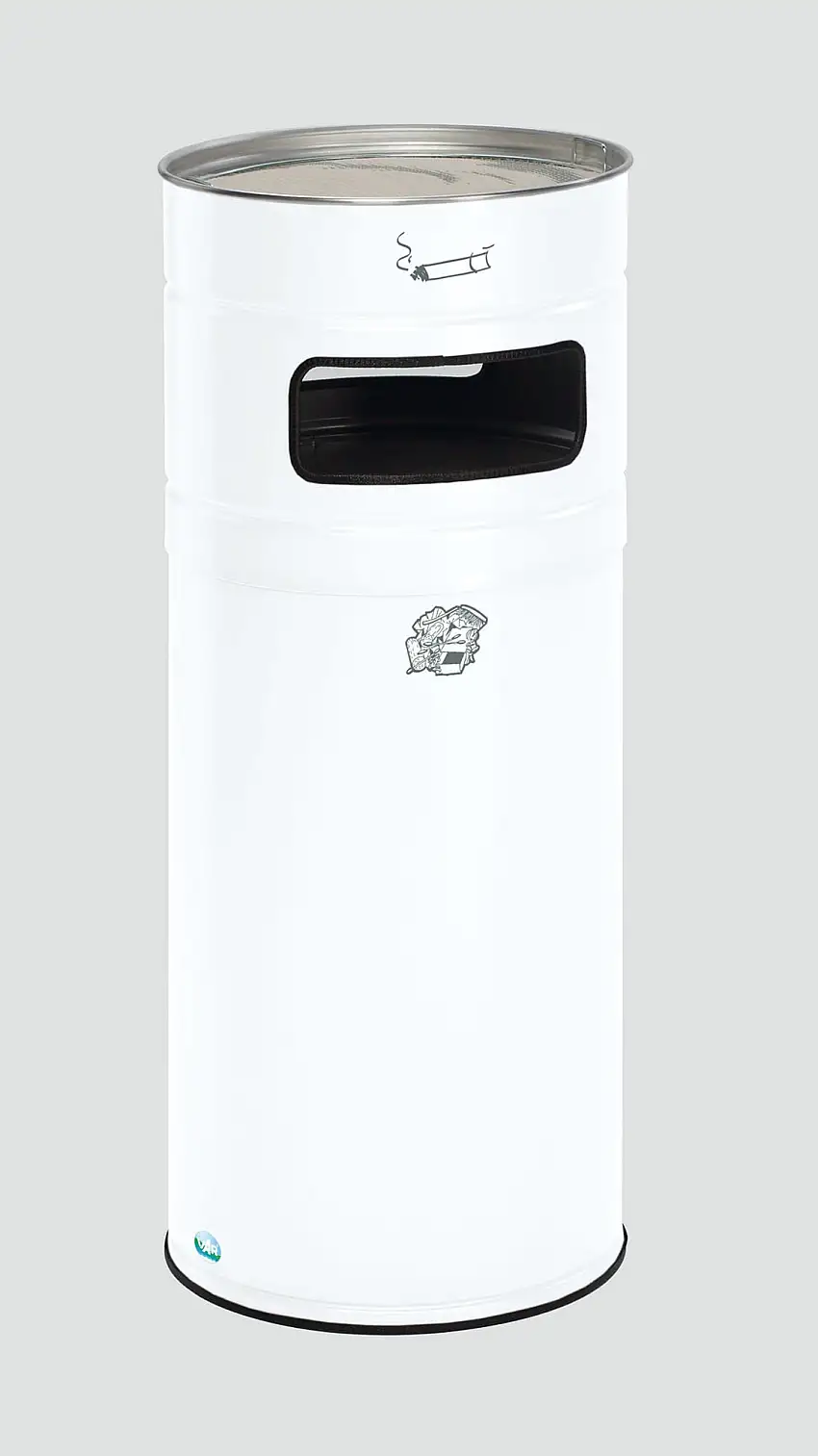 Robuster Kombiascher mit 2-Fach-Einwurf | 104 Liter, HxBxT 99x43,5x43,5cm | Verzinkter Stahl | Weiß