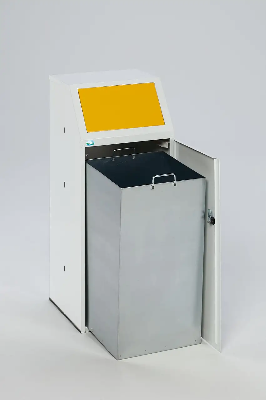 Robuster Wertstoffsammler mit Fronttür & Klemmring | HxBxT 105x40x40,5cm | Verzinkter Stahl | Gelb