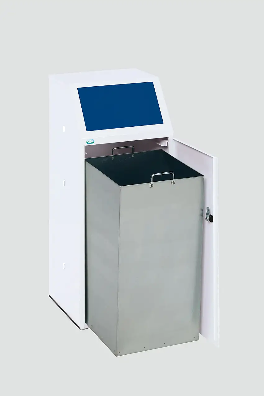 Robuster Wertstoffsammler mit Fronttür & Inneneinsatz | 90 Liter, HxBxT 105x40x40,5cm | Verzinkter Stahl | Blau