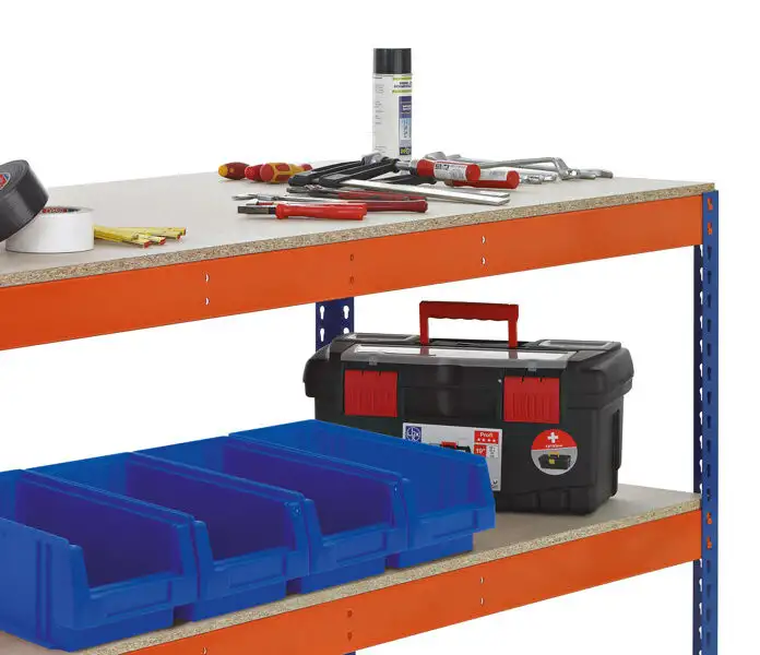 Z1-Packtisch mit Lagerebene, 990 x 2450 x 1230 mm, blau/orange