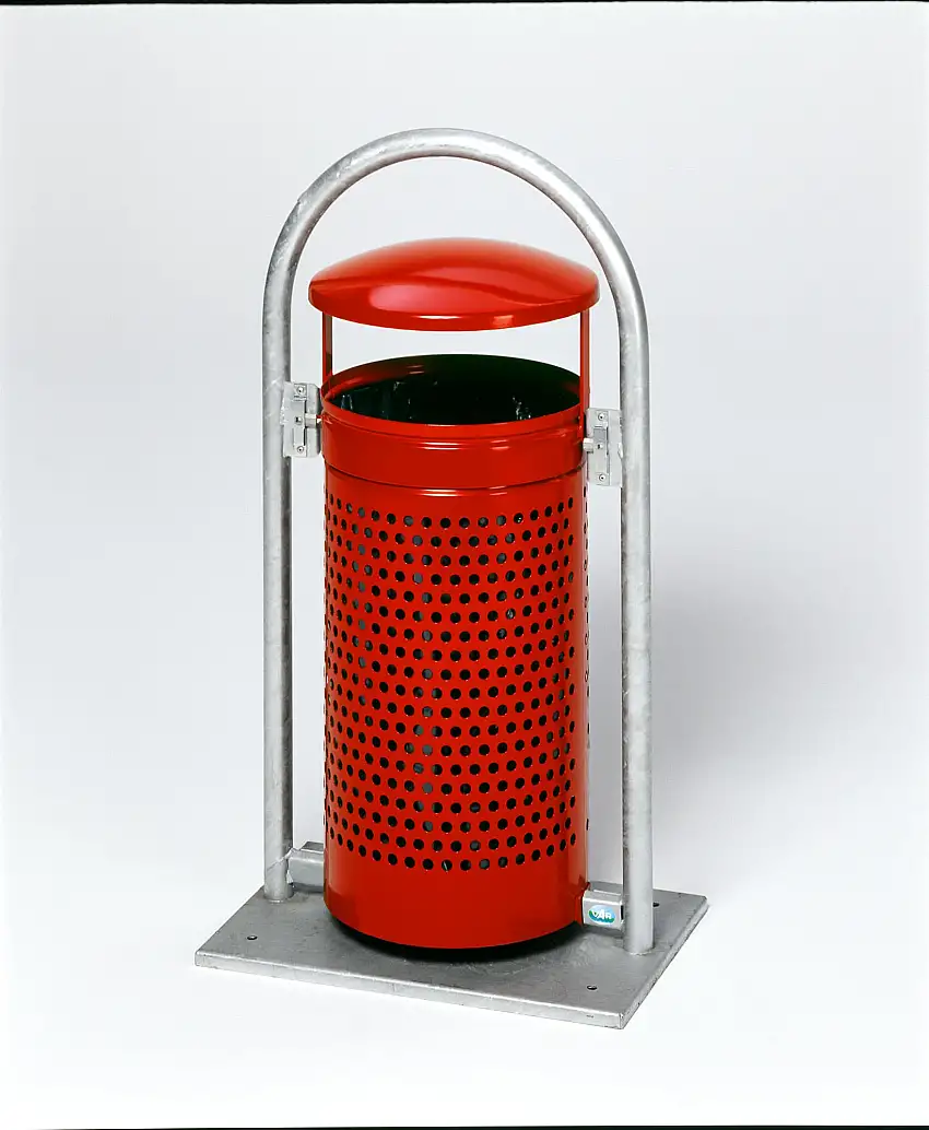 Abfallsammler mit Rohrbogenständer | 60/70 Liter, HxBxT 116,5x58x38cm | Verzinkter Stahl | Rot