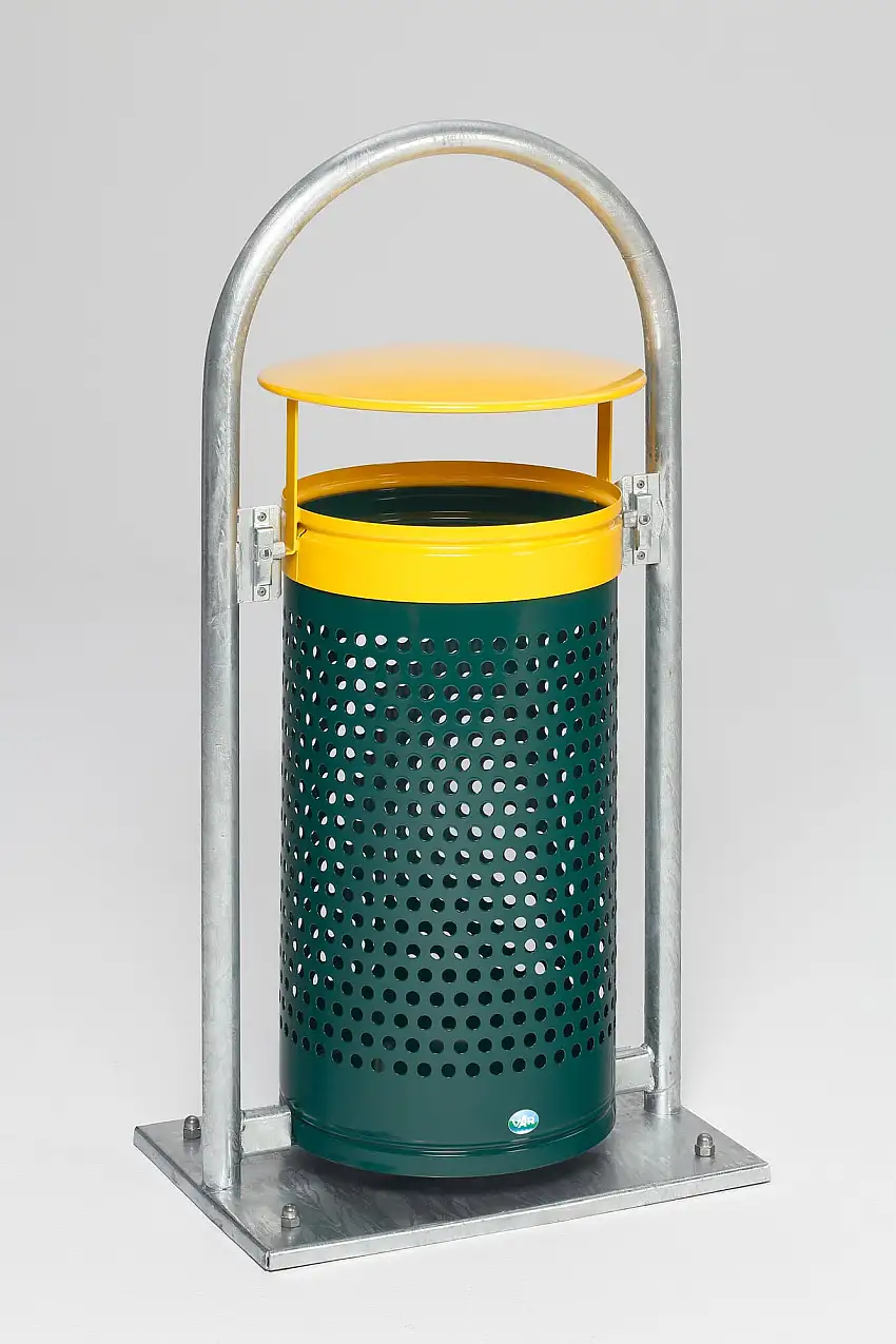 Abfallsammler mit Rohrbogenständer | zum Einbetonieren | 60/70 Liter, HxBxT 116,5x58x38cm | Verzinkter Stahl | Grau