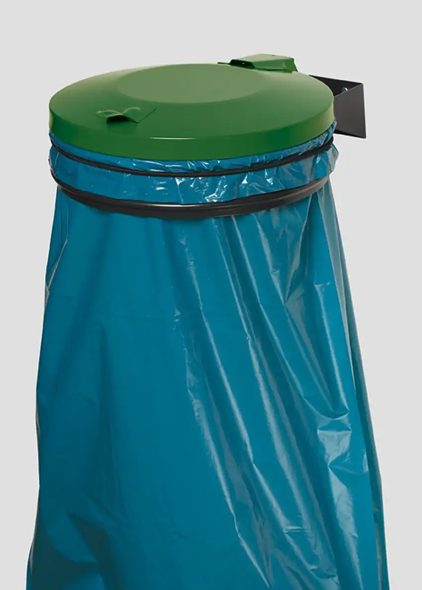 Wandhalterung mit großer Einwurföffnung | grüner Deckel | 39,5cm Durchmesser | Stahl | Anthrazit