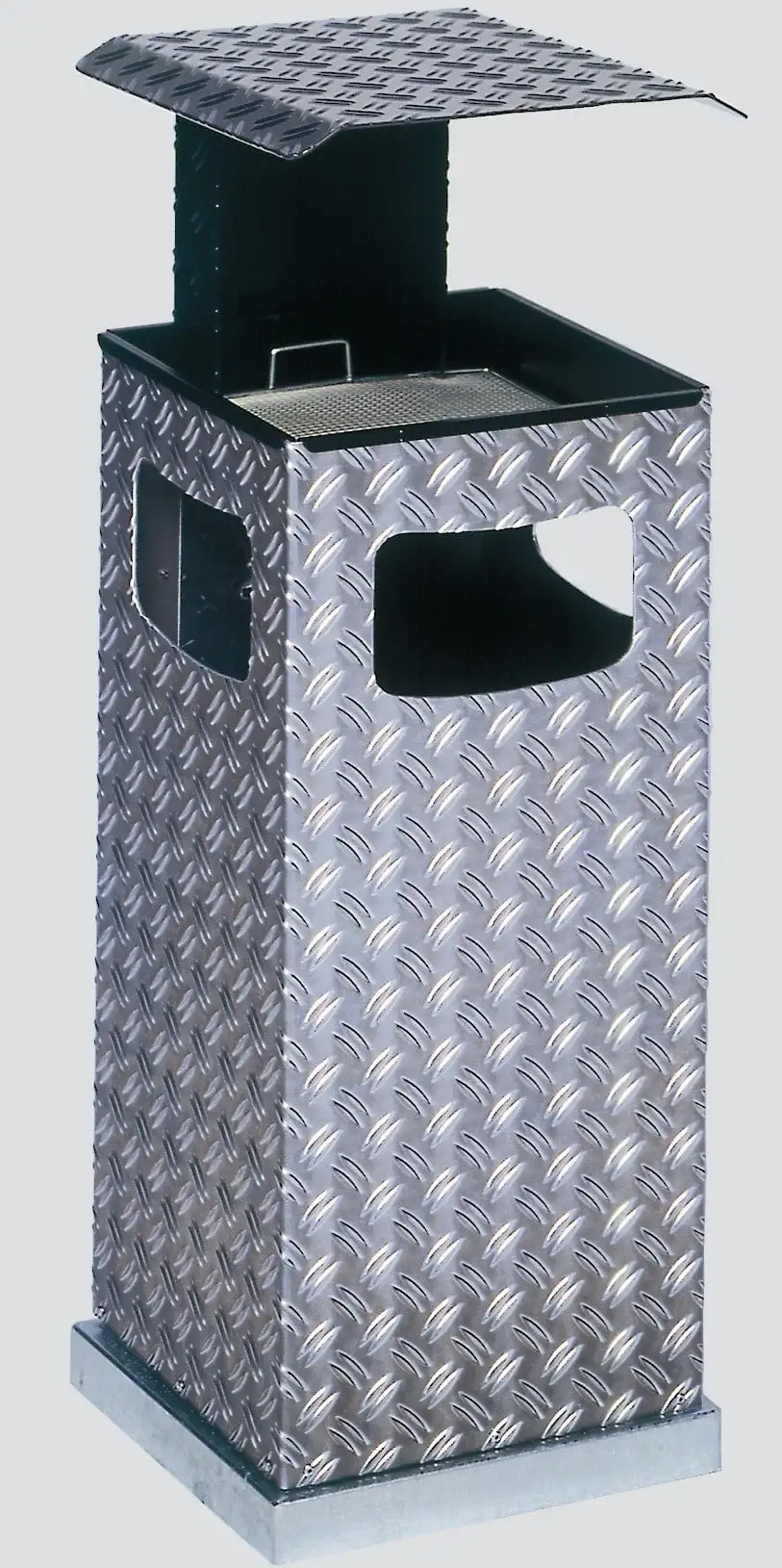 Kombiascher mit 3-Fach Einwurf + Schutzdach | 38 Liter, HxBxT 95x44x44cm | Aluminium-Duett-Blech | Dach Anthrazit