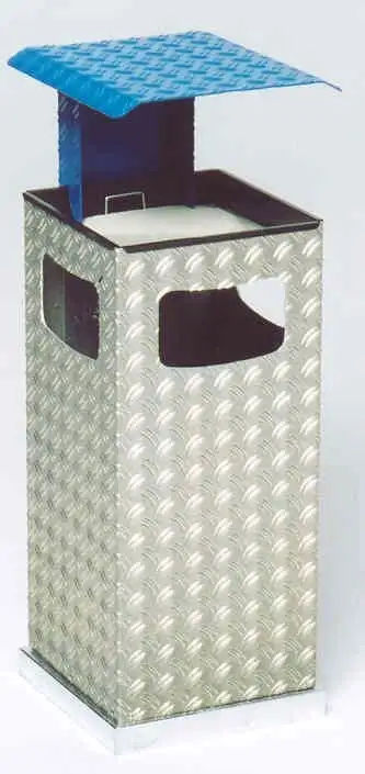 Kombiascher mit 3-Fach Einwurf + Schutzdach | 38 Liter, HxBxT 95x44x44cm | Aluminium-Duett-Blech | Dach Blau