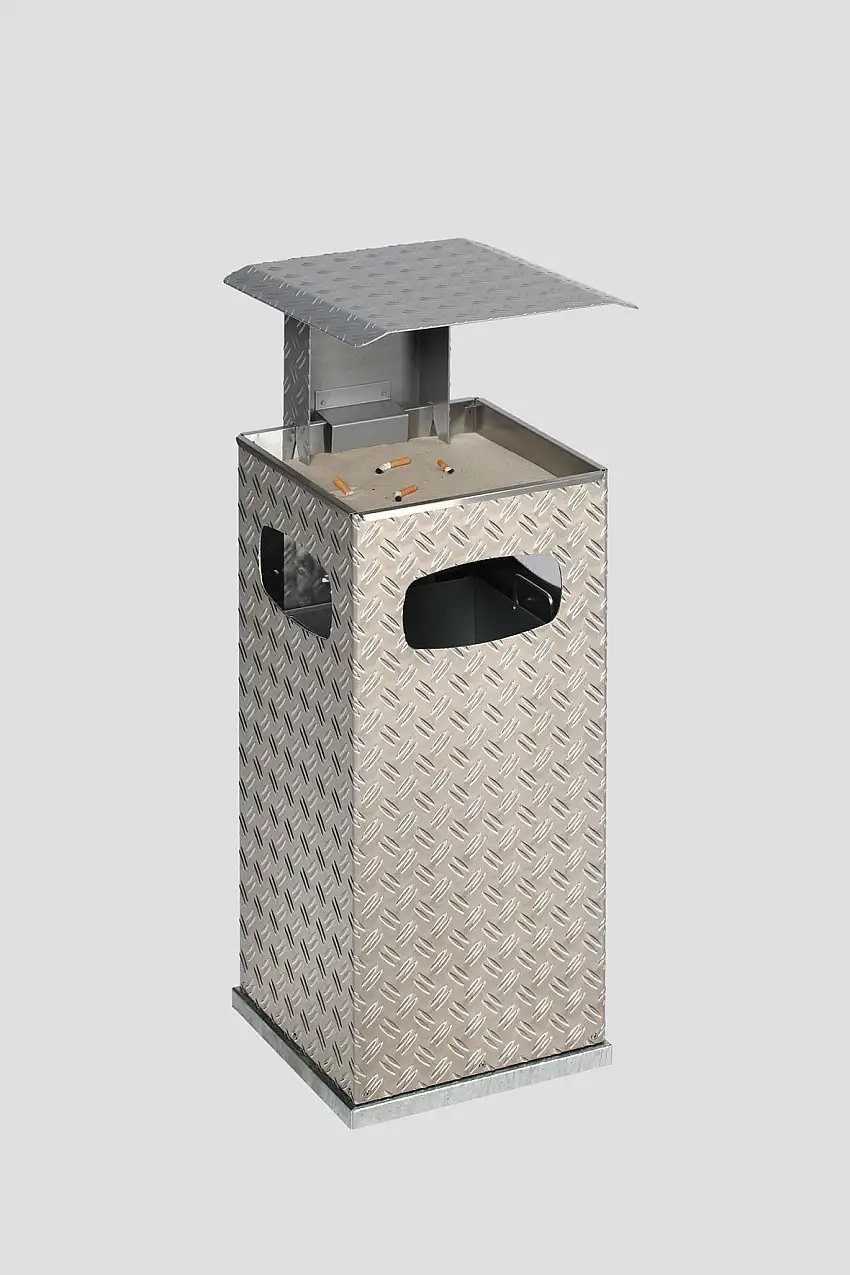 Kombiascher mit 3-Fach Einwurf + Schutzdach | 38 Liter, HxBxT 95x44x44cm | Aluminium-Duett-Blech | Dach Silber
