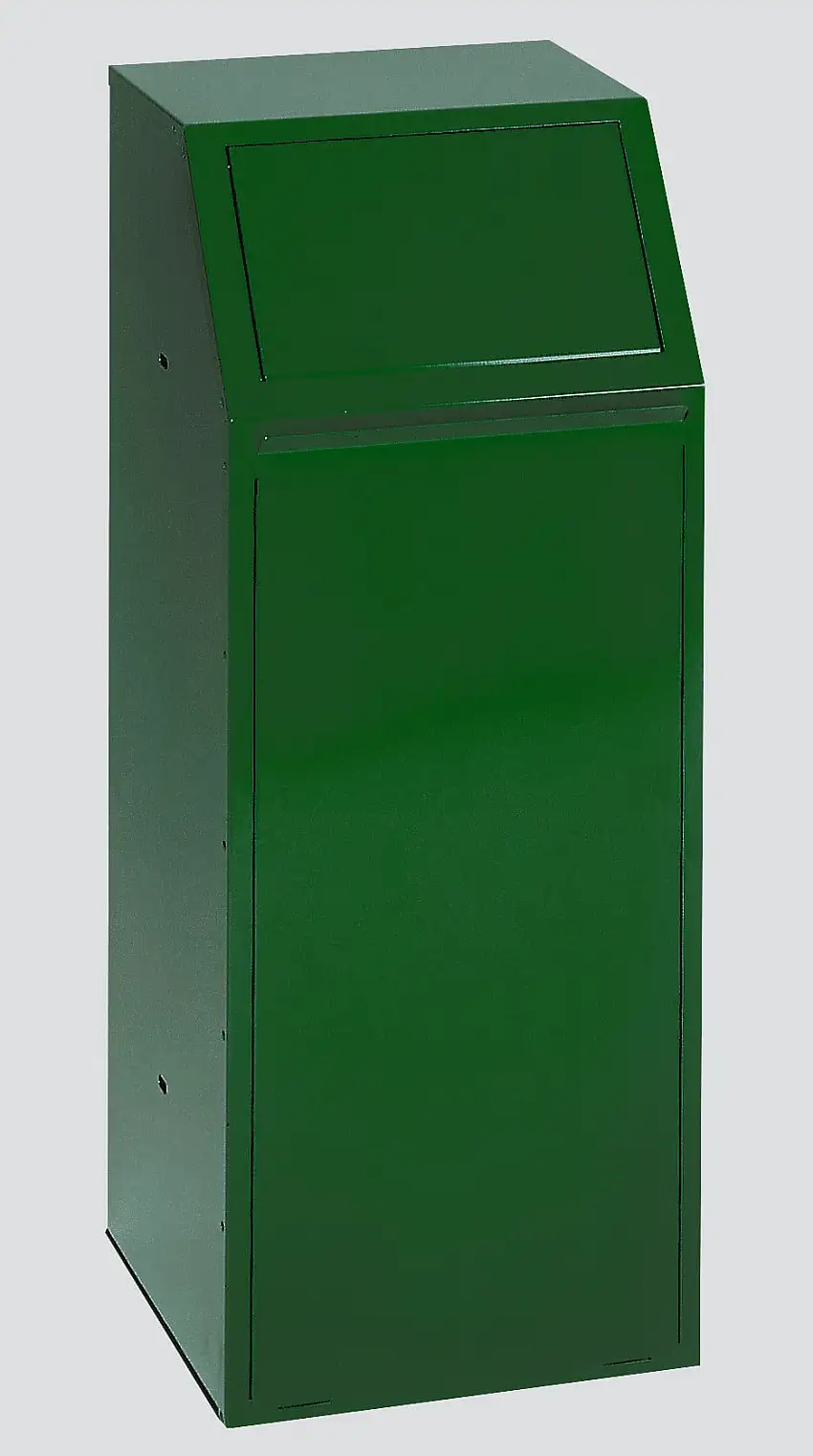 Robuster Wertstoffsammler mit Einwurfklappe selbstschließend | 68 Liter, HxBxT 100x40x40cm | Verzinkter Stahl | Grün