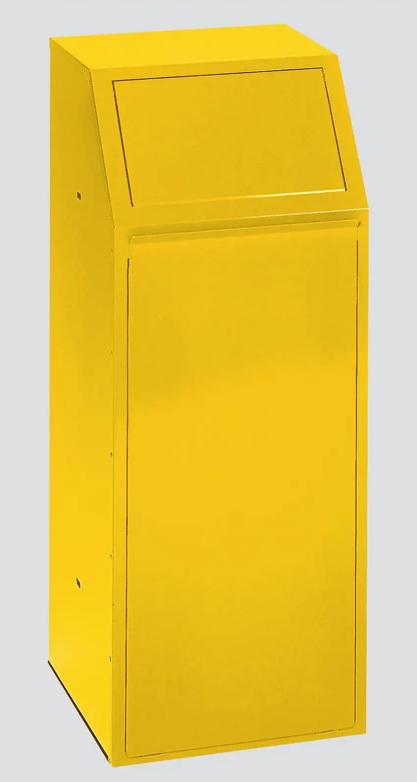 Robuster Wertstoffsammler mit Einwurfklappe selbstschließend | 68 Liter, HxBxT 100x40x40cm | Verzinkter Stahl | Gelb