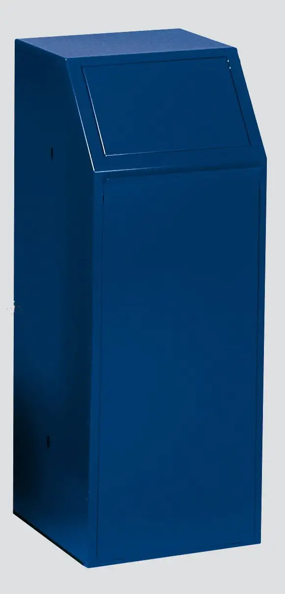 Robuster Wertstoffsammler mit Einwurfklappe selbstschließend | 68 Liter, HxBxT 100x40x40cm | Verzinkter Stahl | Blau