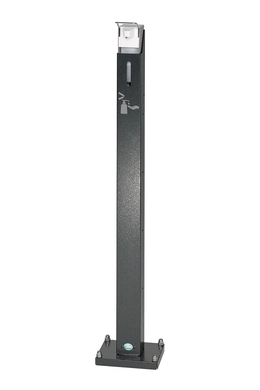 Robuster Handdesinfektionsspender mit Spender | Bodenmontage | HxBxT 120x18x23cm | Verzinkter Stahl | Grau