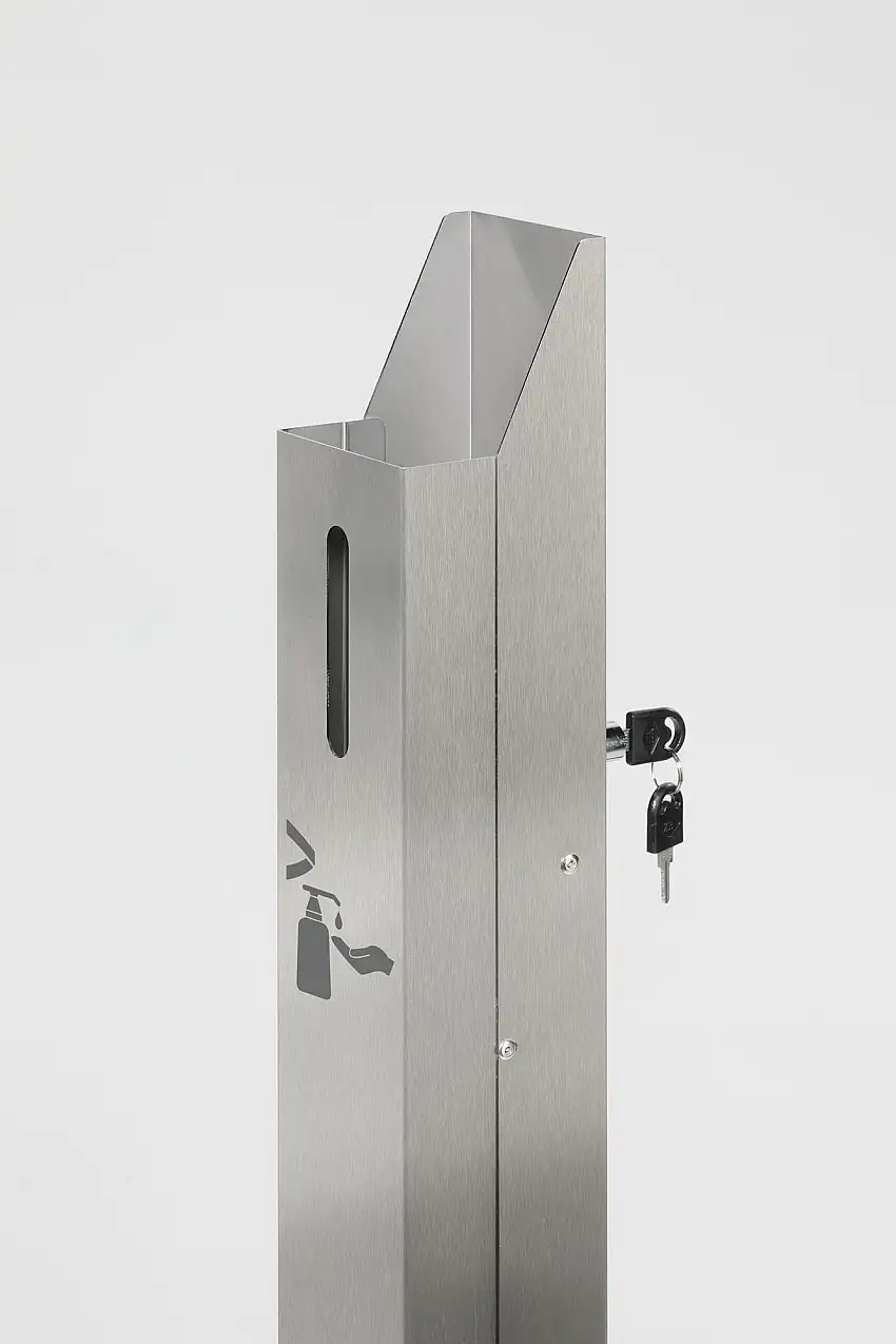 Robuster Handdesinfektionsspender ohne Spender | Bodenmontage | HxBxT 120x18x23cm | Edelstahl | Silber
