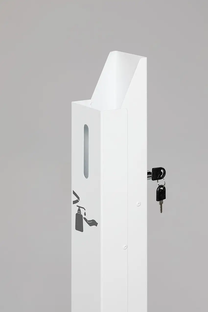 Robuster Handdesinfektionsspender ohne Spender | Bodenmontage | HxBxT 120x18x23cm | Verzinkter Stahl | Weiß