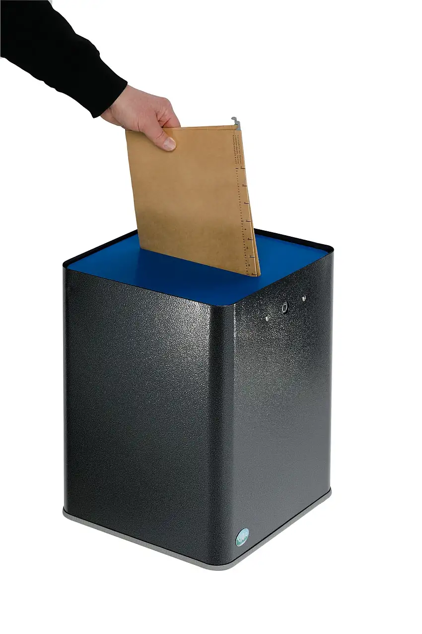 Robuster Papiersammler | DSGVO konform | DIN A4 Format | HxBxT 83,5x23x25cm | Verzinkter Stahl | Blau