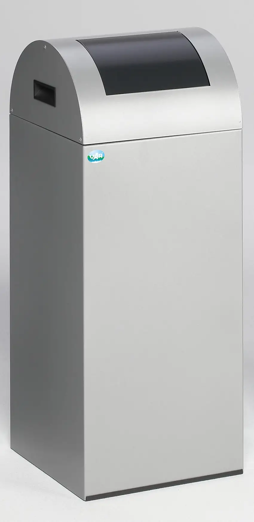 Selbstlöschender Wertstoffsammler rund mit Einwurfklappe | 60 Liter, HxBxT 80x32x32cm | Verzinkter Stahl | Silber-Anthrazit
