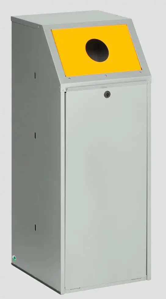Robuster Wertstoffsammler mit Klapptür | für Wertstoffe | 70 Liter, HxBxT 100x40x40cm | Verzinkter Stahl | Grau