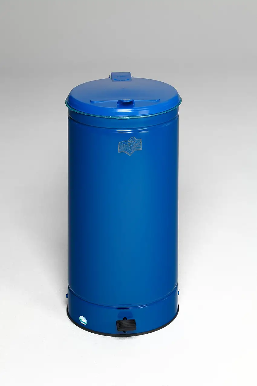 Großvolumiger Abfallsammler mit Fußpedal | 66 Liter, HxBxT 80x43x43cm | Verzinkter Stahl | Blau
