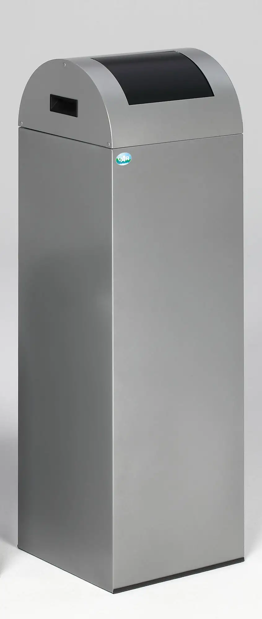 Selbstlöschender Wertstoffsammler rund mit Einwurfklappe | 89 Liter, HxBxT 104,5x32x32cm | Verzinkter Stahl | Silber-Anthrazit