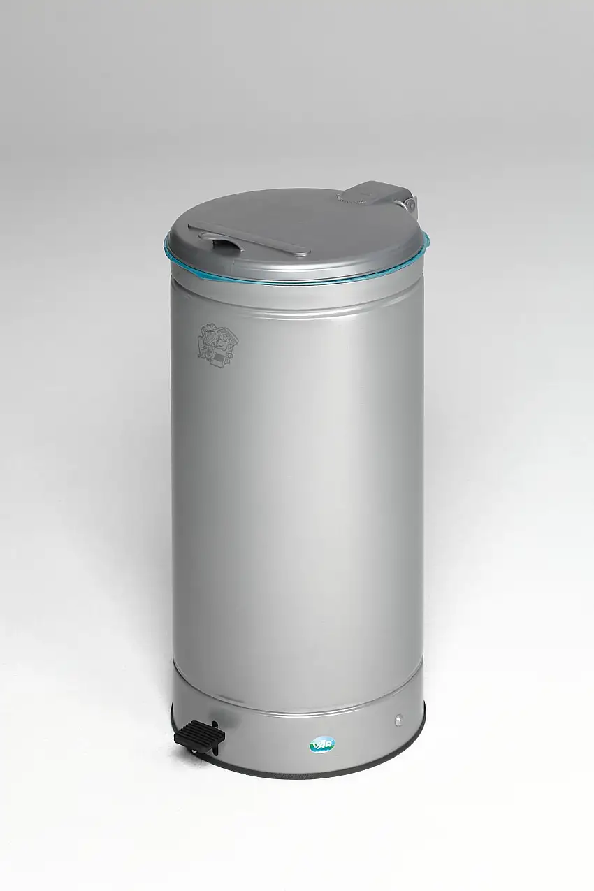 Großvolumiger Abfallsammler mit Fußpedal | 66 Liter, HxBxT 80x43x43cm | Verzinkter Stahl | Silber