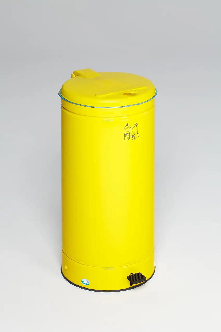 Großvolumiger Abfallsammler mit Fußpedal | 66 Liter, HxBxT 80x43x43cm | Verzinkter Stahl | Gelb
