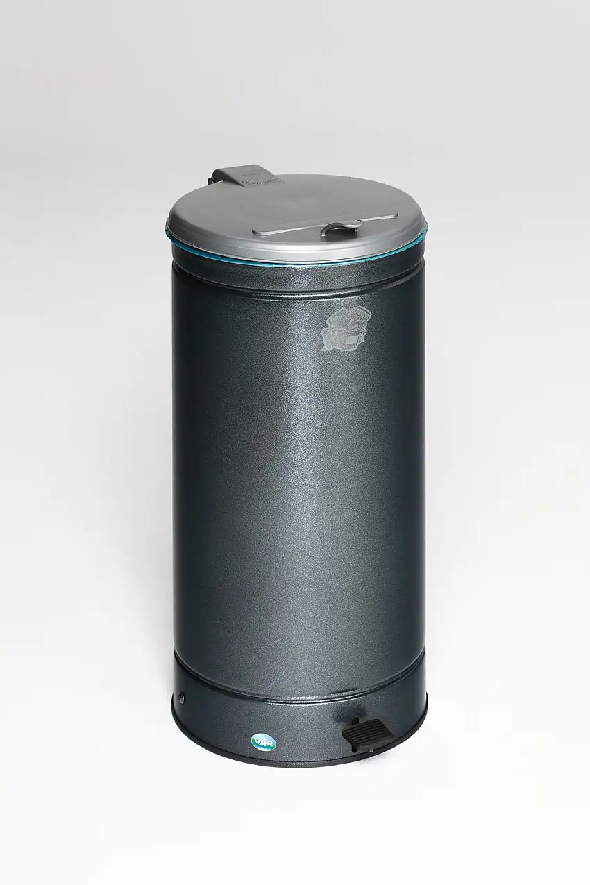 Großvolumiger Abfallsammler mit Fußpedal | 66 Liter, HxBxT 80x43x43cm | Verzinkter Stahl | Grau