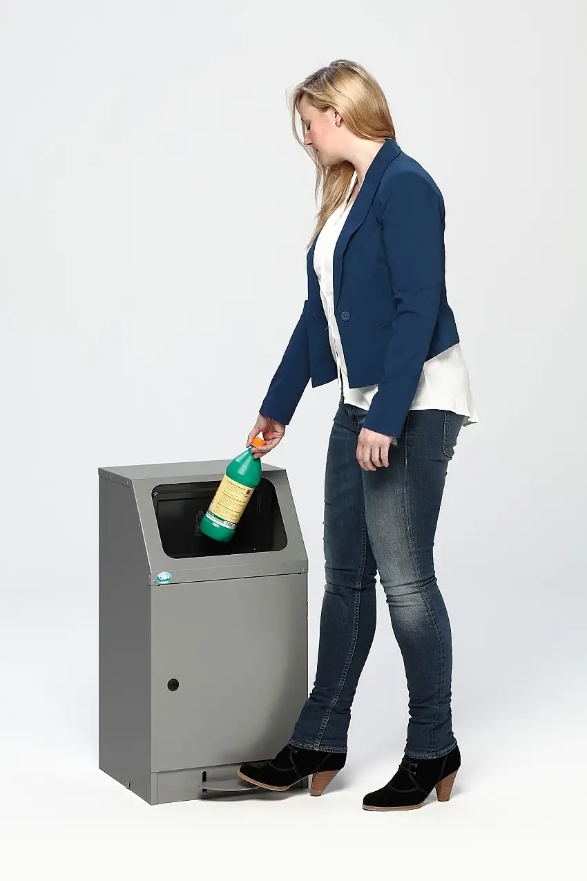 Selbstlöschender Wertstoffsammler mit Fußpedale | 43 Liter, HxBxT 76x40,5x47,5cm | Verzinkter Stahl | Grau