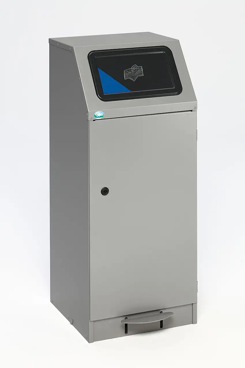 Selbstlöschender Wertstoffsammler mit Fußpedale | 78 Liter, HxBxT 100,5x40,5x47,5cm | Verzinkter Stahl | Grau
