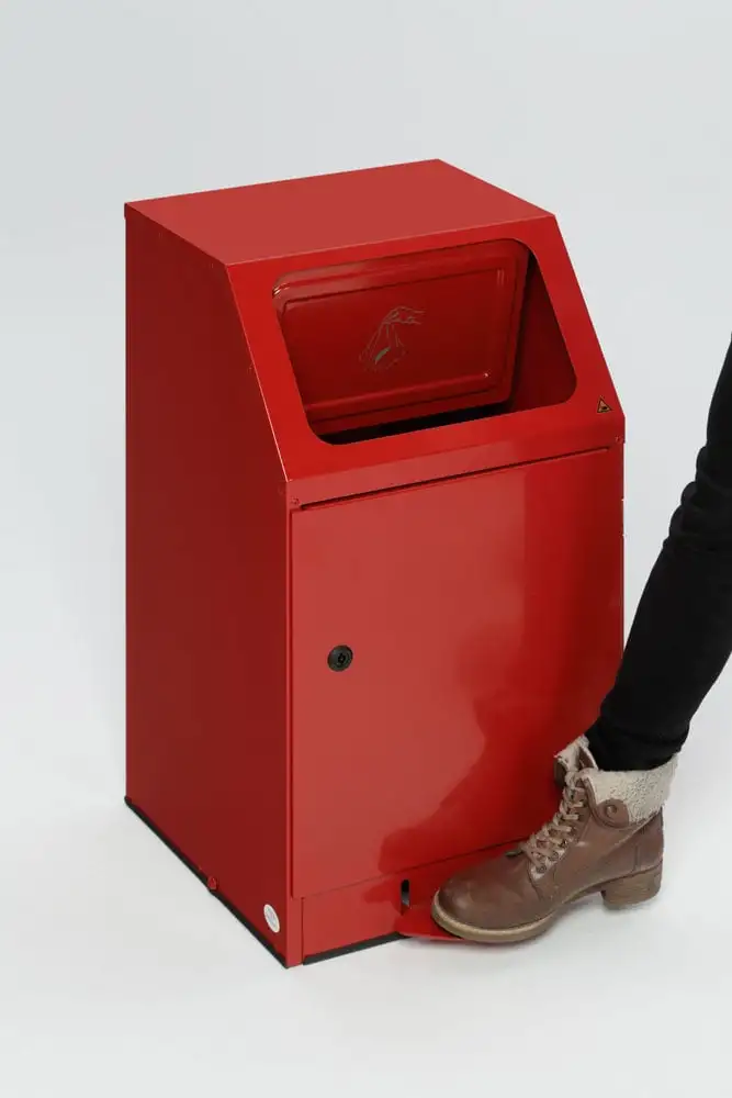 Selbstlöschender Putzwollkasten mit Pedal | HxBxT 76x40,5x47,5cm | Stahl | Rot