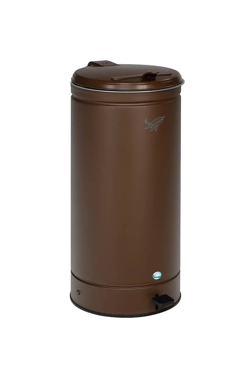 Großvolumiger Abfallsammler mit Fußpedal | 66 Liter, HxBxT 80x43x43cm | Verzinkter Stahl | Braun