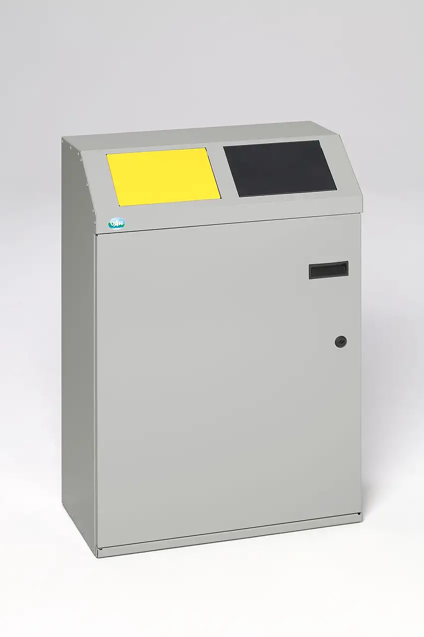 Robustes Wertstoffsortiersystem eckig 2-Fach | 48 Liter je Behälter, HxBxT 91x61x32,5cm | Verzinkter Stahl | Silber