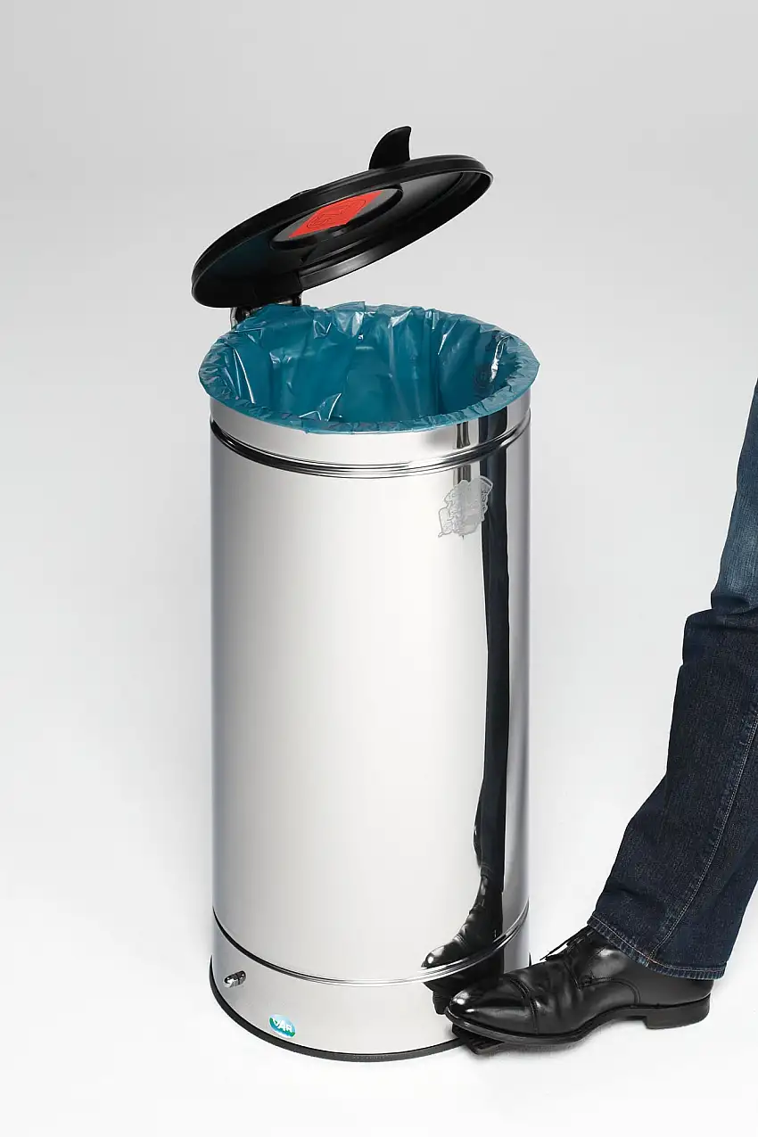 Großvolumiger Abfallsammler mit Fußpedal | 66 Liter, HxBxT 80x43x43cm | Edelstahl