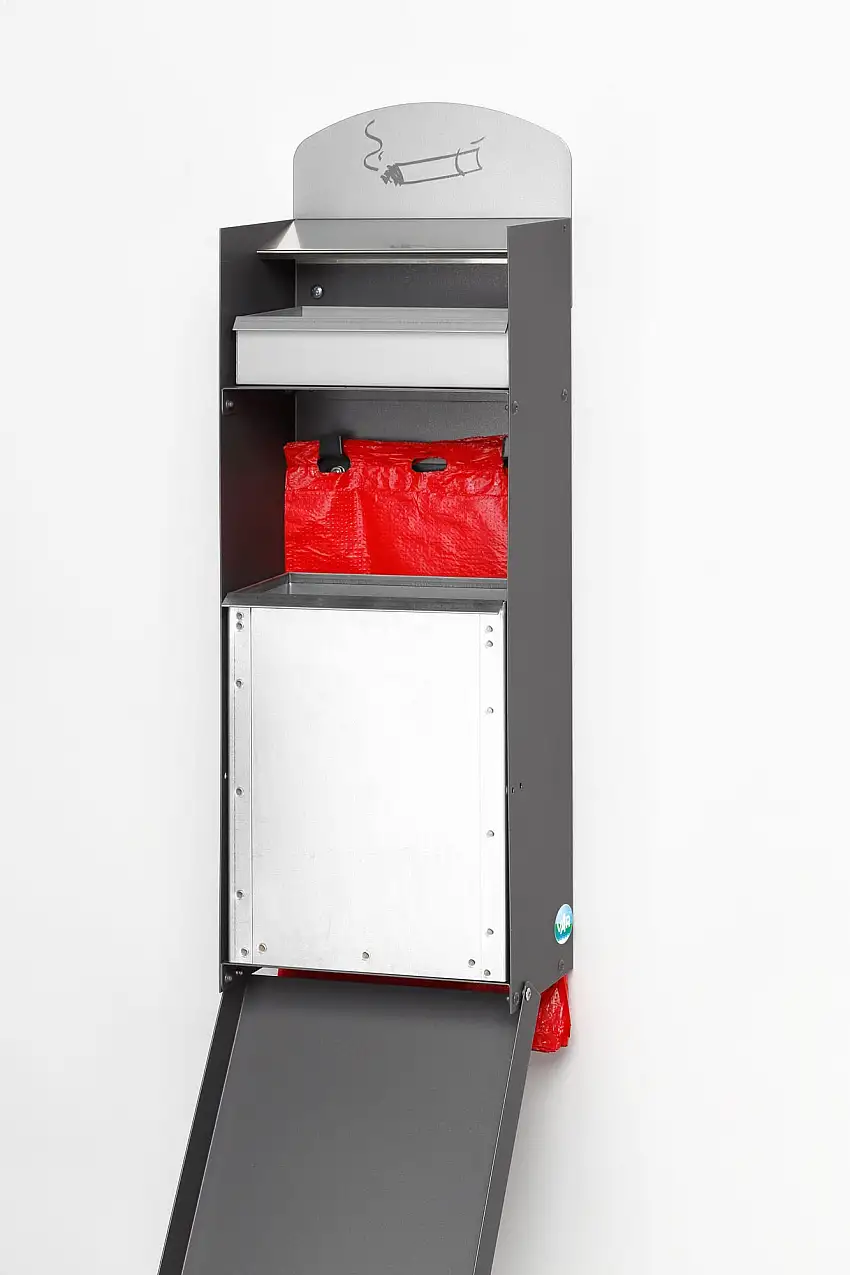 Robuster Kombiascher mit Hundekotbeutelspender inkl. Hinweisschild | Wand- oder Rohrmontage | HxBxT 60x13x20,5cm | Verzinkter Stahl | Grün