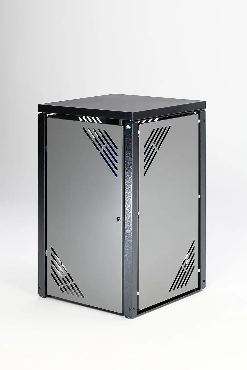 Robuster Mülltonnenschrank mit Deckel inkl. Gasdruckdämpfer | HxBxT 127x77x81cm | Verzinkter Stahl | Grau